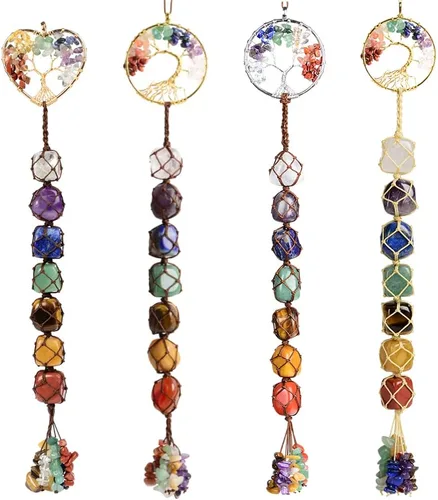 Vista 17 de Árbol de la vida hecho a mano con 7 piedras de chakras, cristales curativos, adorno colgante para decoración del hogar
