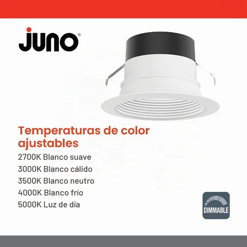 Vista 3 de Juno Serie E - Lámpara de techo LED de 4 pulgadas, iluminación empotrada con moldura deflectora con color blanco conmutable 5 en 1, 700 lúmenes, luz