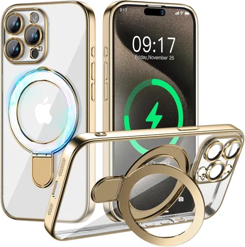 Vista 21 de Funda magnética para iPhone 14 Pro con soporte invisible [compatible con MagSafe] [protector completo de lente de cámara]