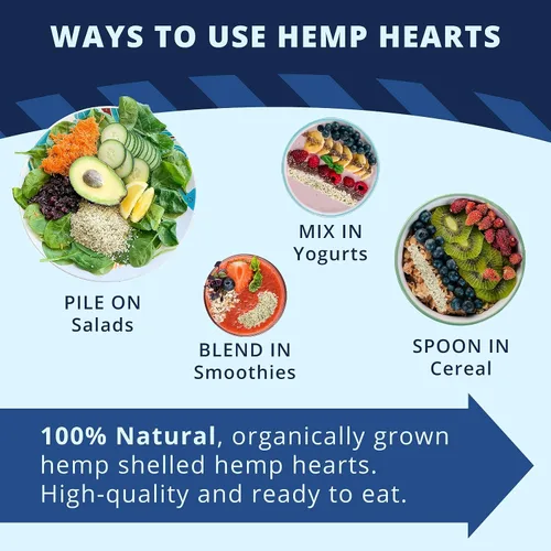 Vista 4 de Zatural Hemp Hearts - Semillas de cáñamo 100% puras sin cáscara cruda, cultivadas naturalmente, sin OMG, proteína vegetal vegana rica en omega