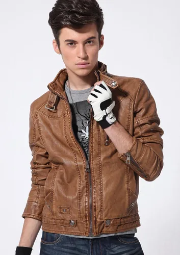Vista 4 de CHOUYATOU - Chaqueta de piel sintética para hombre