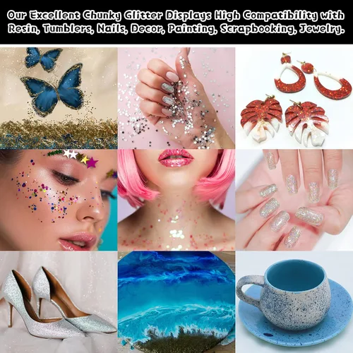 Vista 5 de Purpurina negra ultrafina, 16 onzas (1 libra), purpurina fina para manualidades de resina, uñas, vasos, slime, cosméticos y decoración de festivales