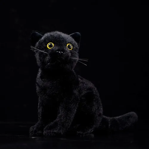 Vista 8 de Tiny Heart Juguete de peluche suave de imitación de gato negro de 9 pulgadas de largo, lindo y realista juguete de peluche de gato negro para niños