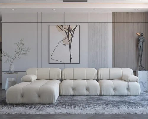 Vista 7 de Moderno sofá seccional de terciopelo, en forma de L, sofá modular minimalista, sofá convertible para sala de estar, apartamento