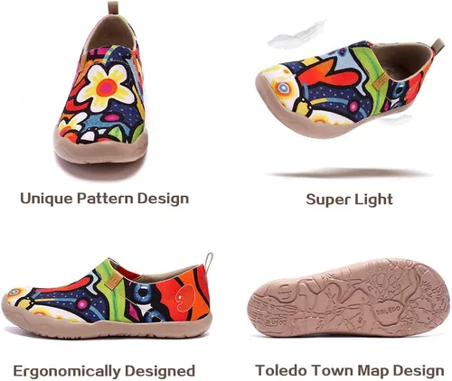 Vista 7 de UIN - Tenis informales tipo mocasines para mujer, de punto, pintados, suaves y cómodos para caminar