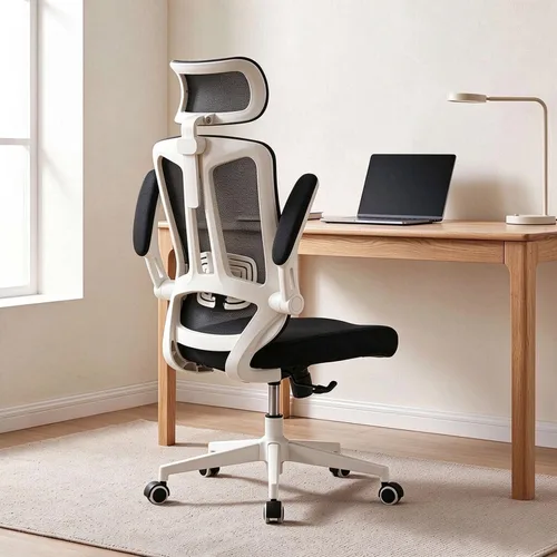 Vista 10 de Silla ergonómica de malla para oficina en casa, silla de escritorio resistente de 350 libras con soporte lumbar, reposabrazos abatibles, silla 02