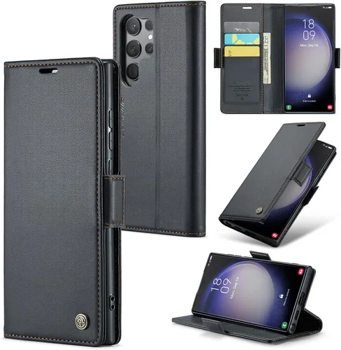 Vista 26 de Funda tipo cartera compatible con Samsung Galaxy S23, de piel sintética, con función atril y tarjetero para Galaxy S23 5G de 6.1 pulgadas (negro)