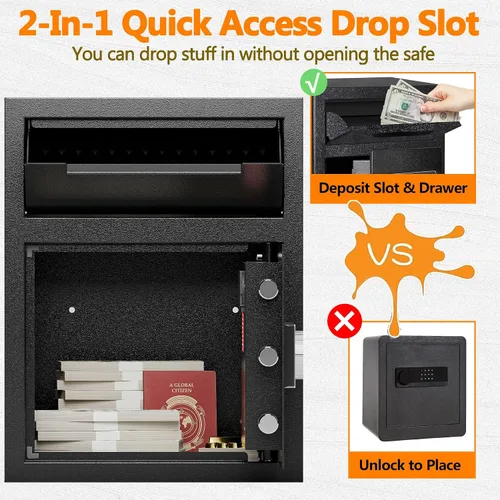 Vista 4 de Caja fuerte de depósito ignífuga de 2.0 pies cúbicos, caja de seguridad con ranura de depósito frontal y cerradura con combinación digital