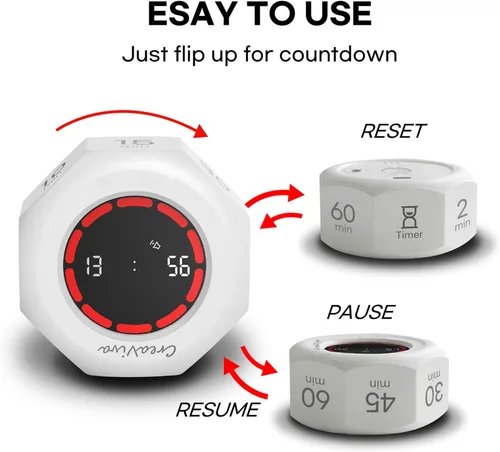 Vista 3 de Flip Cube Pomodoro Timer - Temporizador Visual Recargable de Cuenta Regresiva y Cronómetro de Cuenta Progresiva, 7 Intervalos Preestablecidos, 3