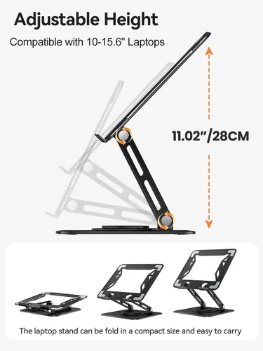 Vista 4 de tounee Soporte para computadora portátil para escritorio, soporte ajustable para computadora con base giratoria de 360°, elevador ergonómico