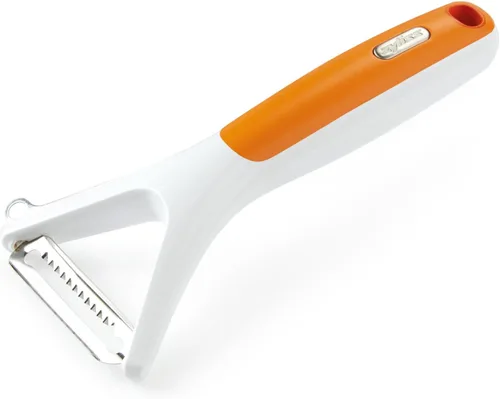 Vista 19 de Zyliss Julienne Y Peeler - Hoja de acero inoxidable ultra afilada para zanahorias, calabacines y papas, agarre ergonómico de paja de trigo, cortador