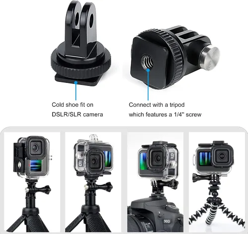 Vista 2 de GEPULY Paquete de 4 adaptadores de montaje de zapata fría, soporte de zapata fría con agujero de rosca de 1/4 pulgadas, para GoPro Hero 13 12 11 10