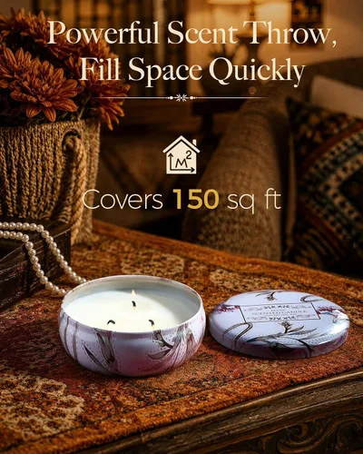 Vista 92 de M&SENSE Velas aromáticas de bayas cítricas, vela grande de lata de soja de 3 mechas, más de 40 horas de tiempo de combustión, cera vegana 100%