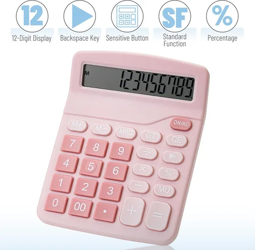 Vista 5 de Mr. Pen- Calculadora, Rosa, Calculadoras Pantalla grande Calculadora de función estándar, 12 dígitos, Calculadoras de escritorio, Calculadora
