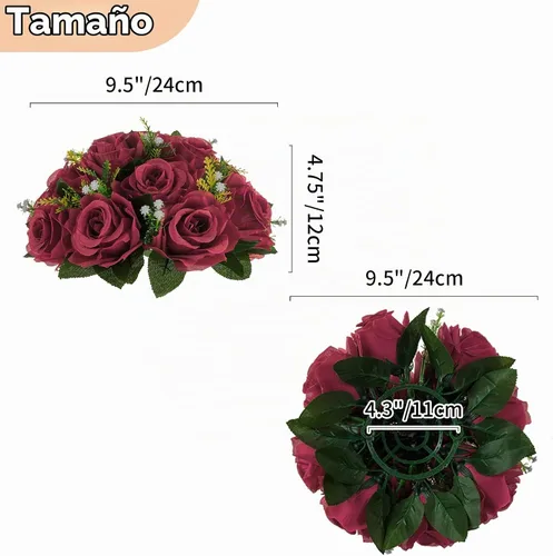 Vista 5 de NUPTIO Arreglo de Bolas de Flores en Ramo - 2 Piezas de 9.5 Pulgadas de Diámetro Bolas de Flores Falsas Carmesí Rosas para Centros de Mesa Mesas