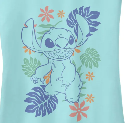 Vista 2 de Disney Camiseta Lilo Retro Tropical Tonal Stitch Slim Fit, dobladillo redondo y espalda cruzada para mujer