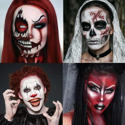Vista 7 de Kit de pintura facial blanca y negra para Halloween con base de aceite, kit Negro-blanco