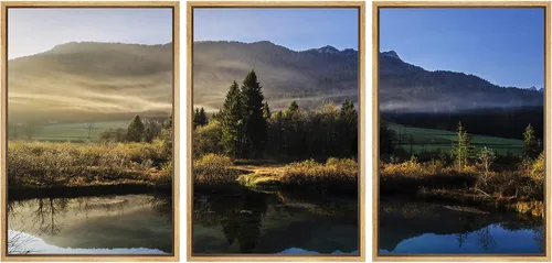 Vista 21 de SIGNWIN Lienzo enmarcado para pared, juego de decoración de guardería de bosques, niebla y niebla sobre bosque de montaña oscura, naturaleza, arte