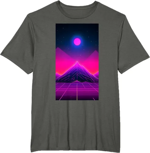 Vista 4 de Retrowave Mountain 80s Vaporwave Synthwave T-Shirt Negro