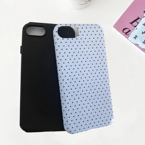 Vista 5 de Compatible con iPhone SE/8/7 Funda Linda para Celular, Diseño de Patrón Estético de Puntos, Funda Protectora Antiarañazos de 2 Capas Híbridas a Azul