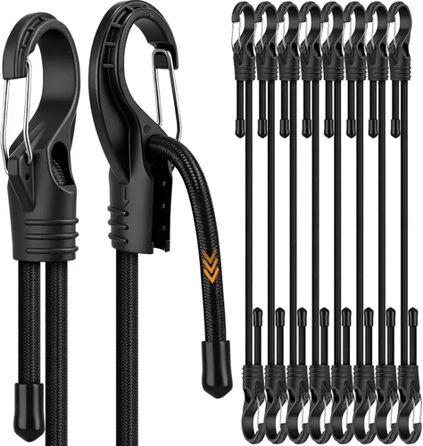 Vista 17 de Rollo de cuerda elástica con 40 ganchos ajustables, cuerdas elásticas resistentes de 1/3 pulgadas x 65 pies, cuerda elástica negra de grado marino