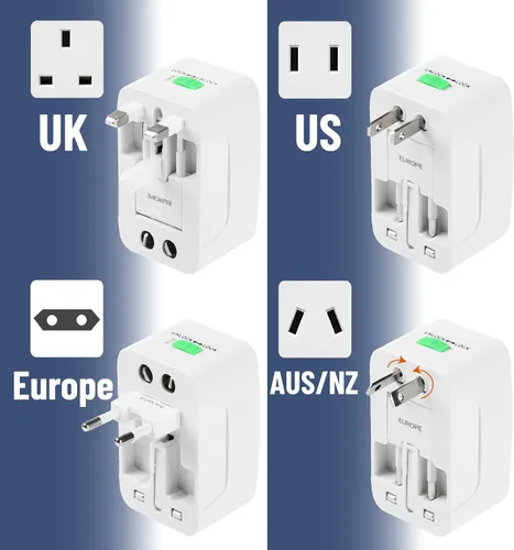 Vista 3 de Bates - Adaptador universal para viajes, adaptador de corriente internacional compacto para enchufes de EE. UU., UE, Reino Unido, Australia e India