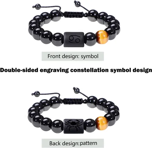 Vista 57 de SUMMER LOVE Father's Day Gifts Zodiac Bracelet for Men Women 10mm Natural Black Onyx Stone Star Sign Constellation Beaded Protection Bracelet