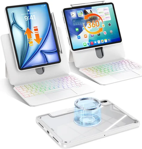 Vista 12 de Blosomeet Magnetic iPad A16 11th/10th Generation Case with Keyboard, Clear Splitfolio Detachable Cover, Up-Down Liftable, Adjustable Stand, 7