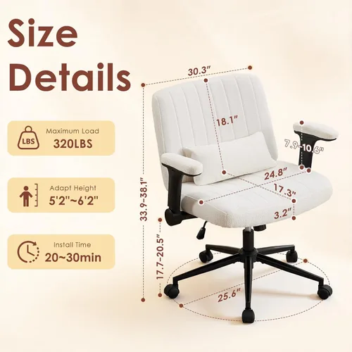 Vista 2 de Criss Cross Office Chair with Wheels,Chenille Beige