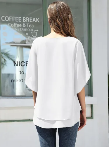 Vista 4 de Jouica Blusa de manga 34 para mujer, con forro y cuello redondo, de gasa, para otoño