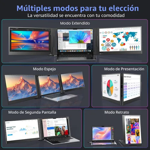 Vista 9 de QQH Extensor de pantalla para laptop, monitor portátil triple de 15.6 pulgadas para laptop con pantalla IPS FHD ultradelgada, pantalla extendida