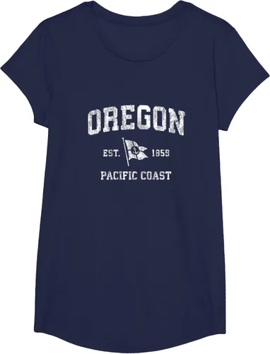 Vista 34 de Oregon Vintage barco ancla bandera diseño de West Coast Retro Tee, hombre S, Arándano