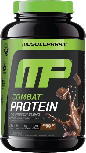 Vista 16 de MusclePharm Combat Protein Powder, sabor crema de plátano, alimenta los músculos para entrenamientos productivos, 5 fuentes de proteína incluyendo