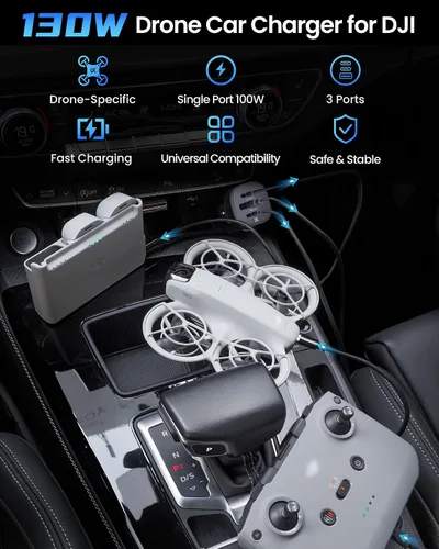 Vista 2 de LKTOP Cargador de coche Drone de 130 W para DJI/Potensic/Holy Stone/Skyrover, adaptador de corriente USB-C/USB-A de 3 puertos para DJI