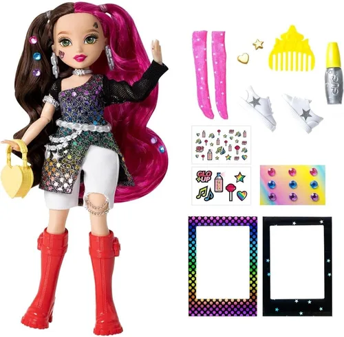 Vista 2 de Far Out Toys GLO-UP Girls Season 2 Erin Alternative Girl Fashion Doll, joyería deslumbrante, gemas para el cabello, accesorios, moda, pegatinas