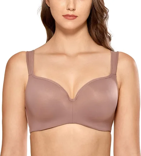 Vista 18 de DELIMIRA Brasier tipo balconette para mujer, cobertura completa, talla grande, con varillas, espalda suave, sin costuras