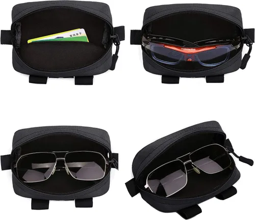 Vista 3 de CamGo Gafas de sol tácticas Estuche rígido portátil Molle cremallera Nylon gafas estuche de transporte con clip