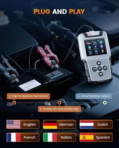 Vista 7 de ANCEL BA101 Plus Probador de Batería de Auto 6V 12V, Probador de Carga 20-2000 CCA, Analizador Digital de Alternador Automotriz, Herramienta
