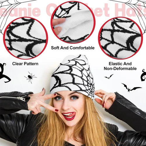 Vista 4 de Gorros Y2K Y2K con patrón de telaraña, gorro de punto acrílico gótico, gorro de punto casual para hombre