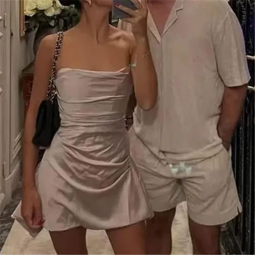 Vista 2 de Y2k - Vestido de satén para mujer, vestido sin tirantes para mujer, vestido de tubo de moda, vestidos sexy para mujer