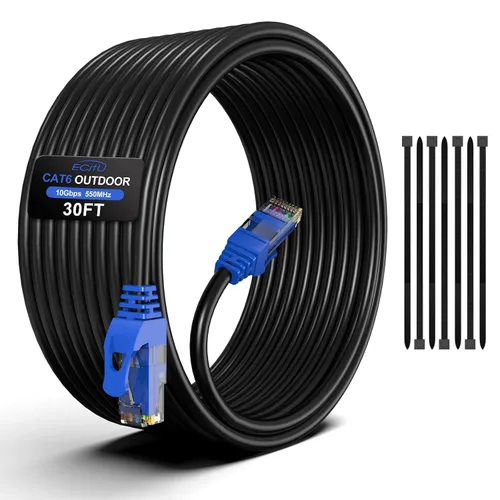 Vista 11 de Cable Ethernet Cat6 para exteriores de 20 pies, enterrado, enterramiento directo resistente, cable de conexión CCA de 24 AWG, PoE, UTP, impermeable