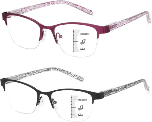 Vista 9 de Missfive Anteojos de Lectura de Metal Multifocales Progresivos Premium para Mujeres y un Estuche, Bisagra de Resorte de Calidad con Bloqueo de Luz