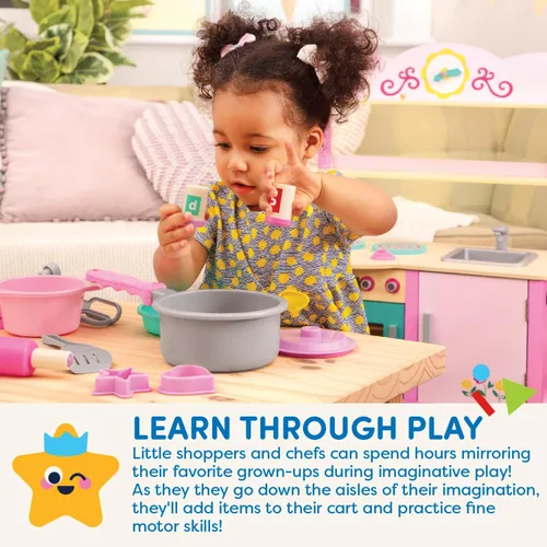 Vista 5 de Battat Carrito de compras y juego de comestibles para niños - Comida de juguete - Cocina de juego - Juego de simulación - Más de 3 años