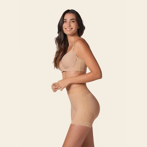 Vista 5 de Leonisa Pantalones cortos moldeadores de tiro medio para mujer, con control de abdomen