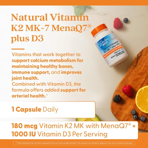 Vista 5 de Doctor's Best Vitamina natural K2 MK-7 Plus D3 - Suplemento VIT D3 y K2 MK7 para hombres y mujeres, apoya la salud de tejidos, arterias y huesos
