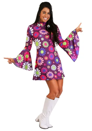 Vista 2 de Disfraz Groovy Flower Power para Mujer Adulto Multicolor