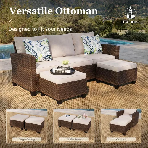 Vista 20 de HERA'S HOUSE - Juego de muebles para patio con mesa para fogata, muebles de mimbre para exteriores, sofá de conversación con asientos profundos