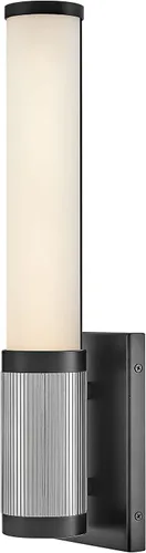 Vista 2 de Hinkley 50060BK-CM Zevi - Lámpara LED pequeña para tocador de baño, barra de baño de ópalo grabado, moderno puño de dos tonos, se monta hacia arriba