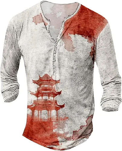 Vista 17 de MARSVOVO Camisetas gráficas para hombre, camisetas Henley con estampado de moda, holgadas, casuales, ligeras, para entrenamiento, suaves, vintage