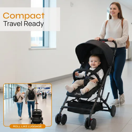Vista 5 de Jovial Cochecito de viaje ligero para bebé con fácil plegado de una mano, cochecito portátil compacto para uso diario y viajes familiares